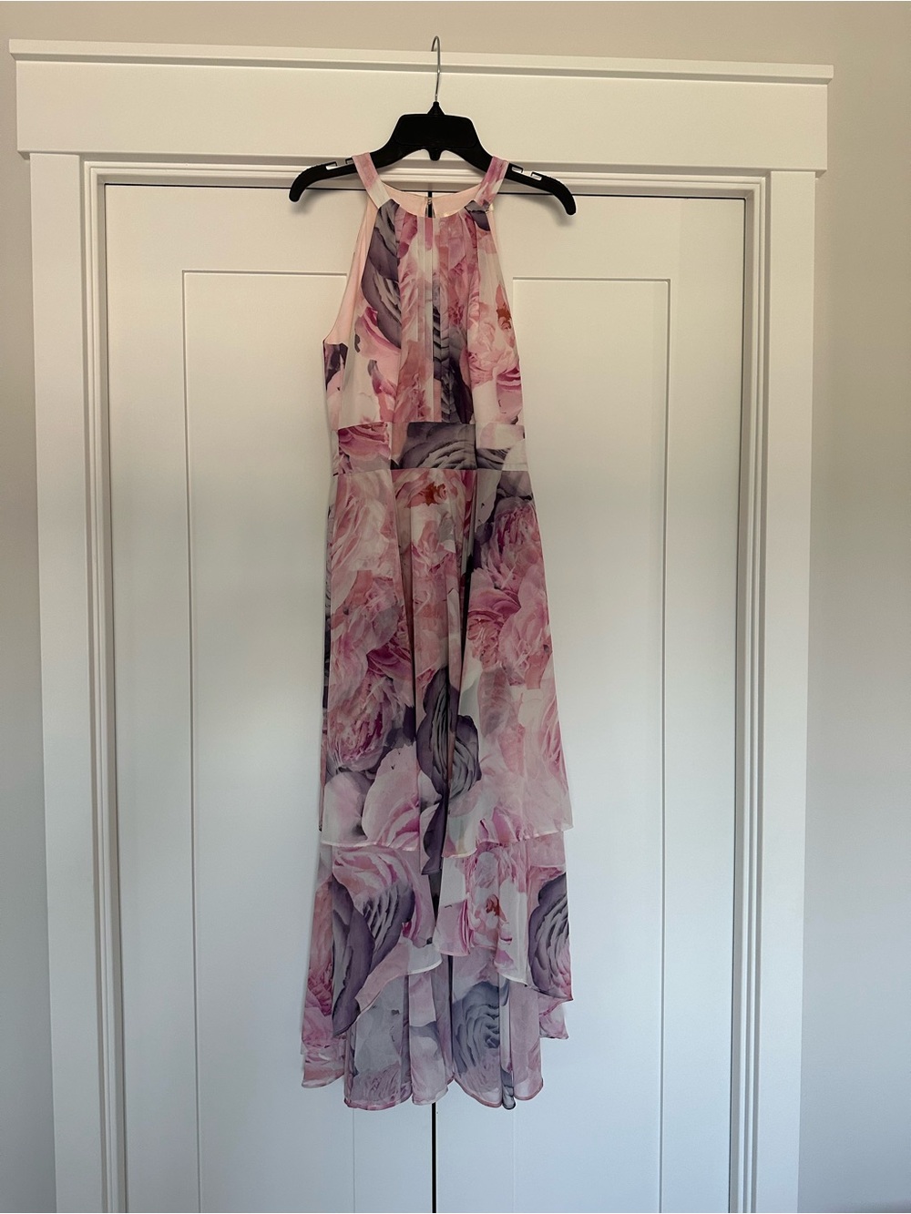 Eliza J Pink & Lavender Floral High-Neck High-Low Dress